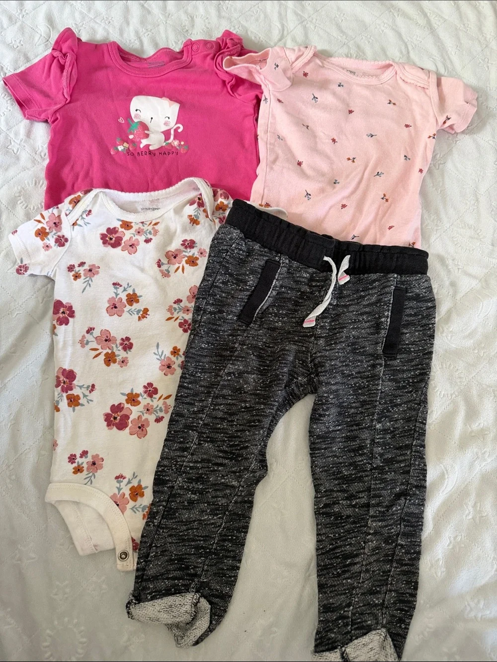 Carter's Girls Pink Floral & Heathered Black Mix 5-Piece Outfit Set 9-12 months